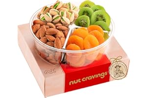 NUT CRAVINGS Gourmet Collection - Diwali & Halloween Treats Dried Fruit & Mixed Nuts Gift Basket in Red Box (4 Assortments) Arrangement Platter, Birthday Care Package - Healthy Kosher
