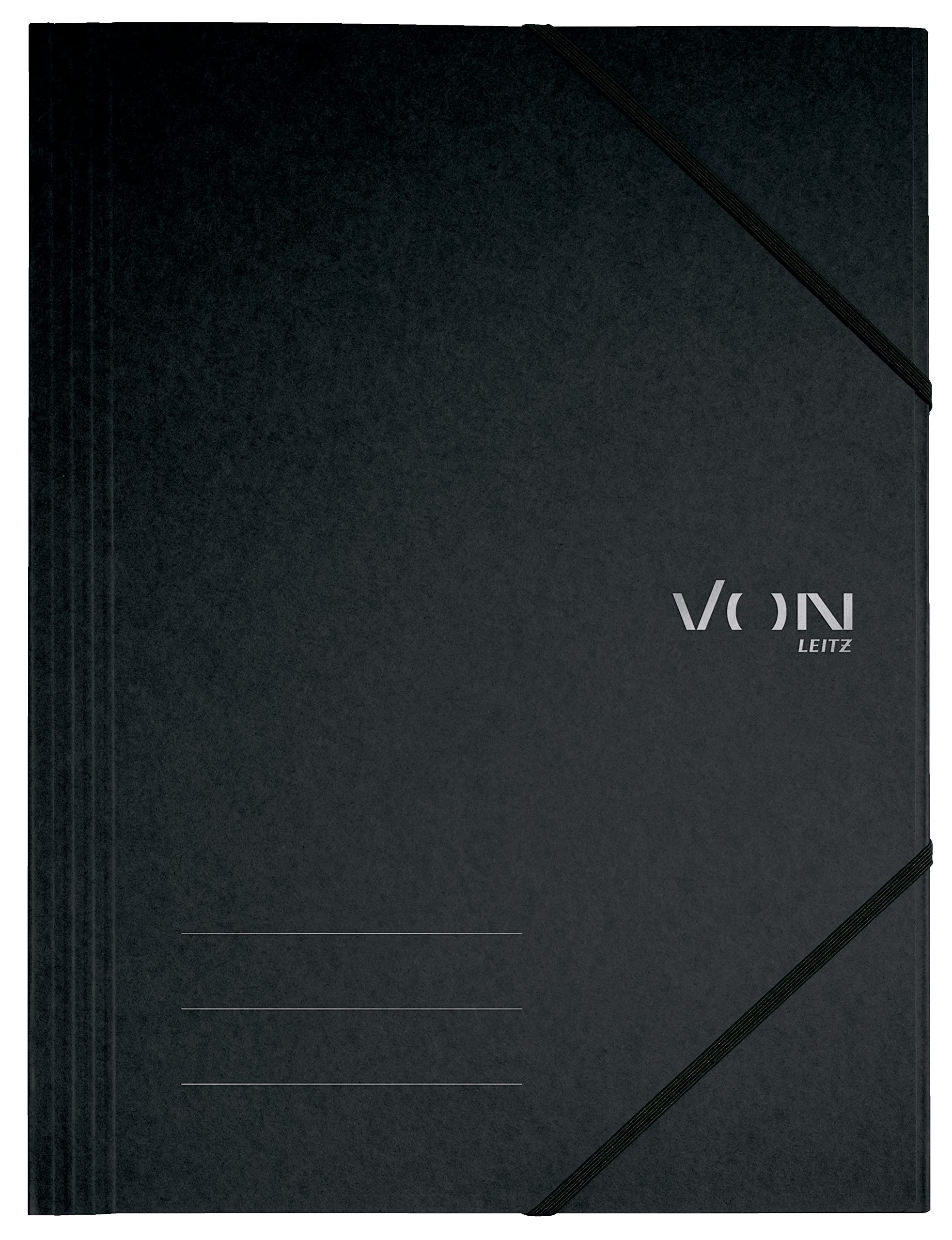 VON Leitz 30080095 Pack of 5 A4 Folder with Elastic Closure, Flexible Cardboard, for 150 Sheets, Silver Print, Lightweight Folder for School and Home, Black