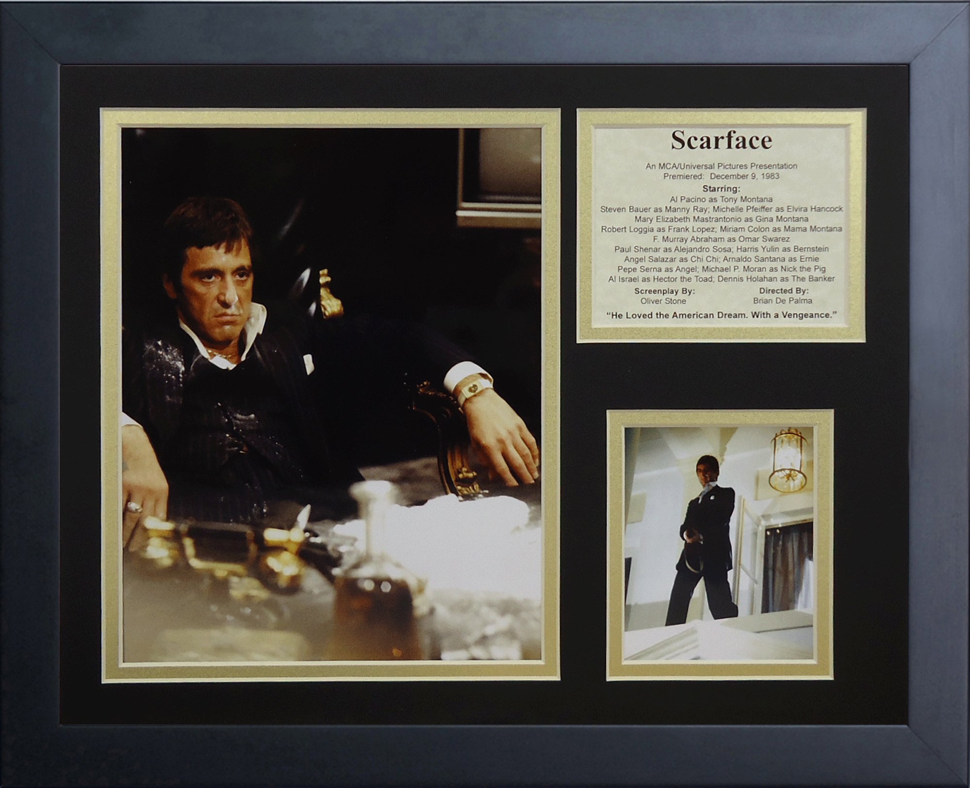 Legends Never Die Scarface- Al Pacino The Drug King Of Miami Collectible | Framed Photo Collage Wall Art Decor - 12"x15"