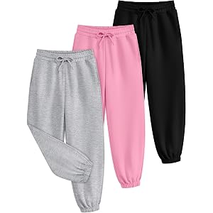 Resinta 3 Pack Girls Sweatpants Joggers Athletic Pants Baggy Active Pants with Drawstring Pocket for Kids Teens