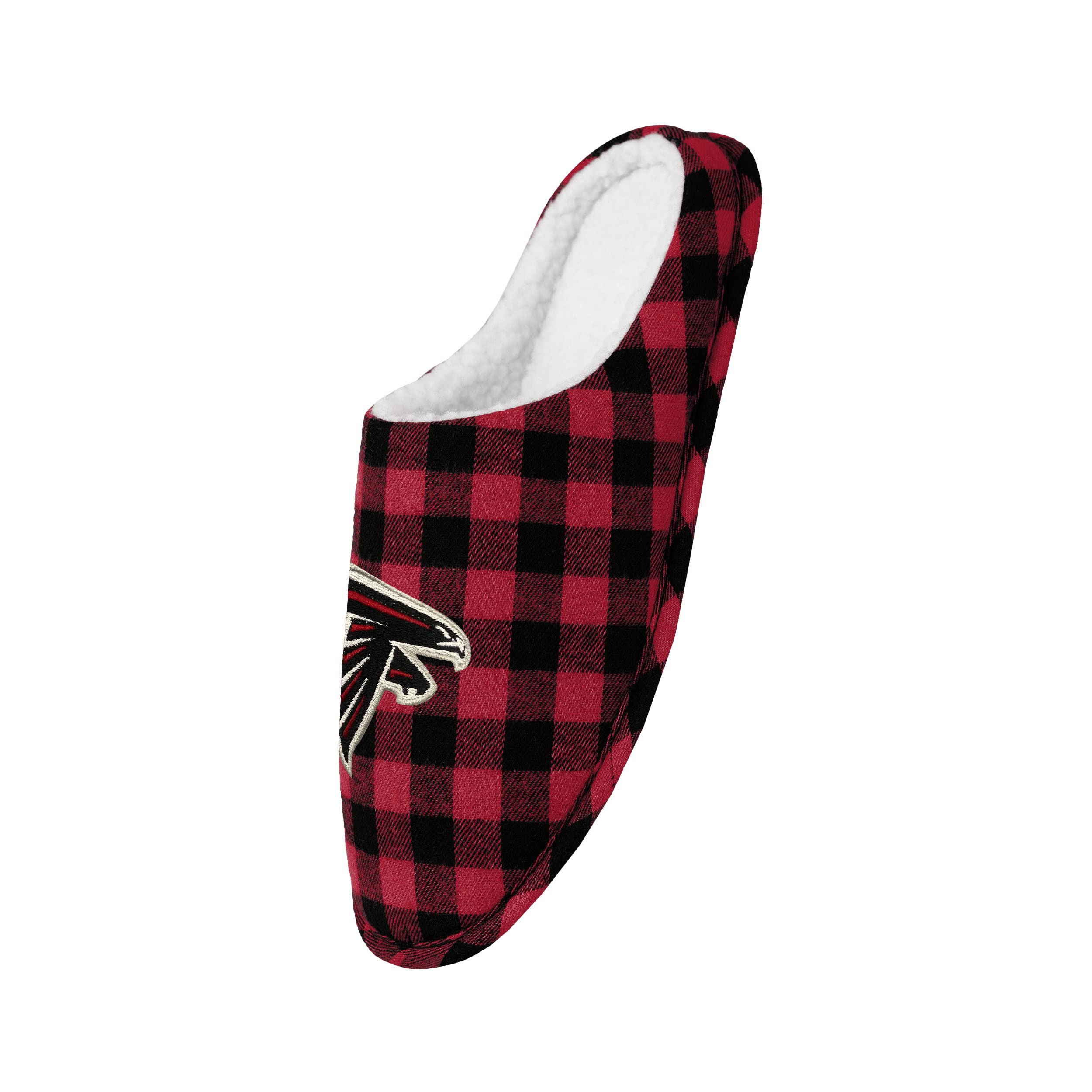 FOCO Men's NFL Atlanta Falcons Sherpa Lined Buffalo Check Memory Foam Slippers, Medium (9-10) Image