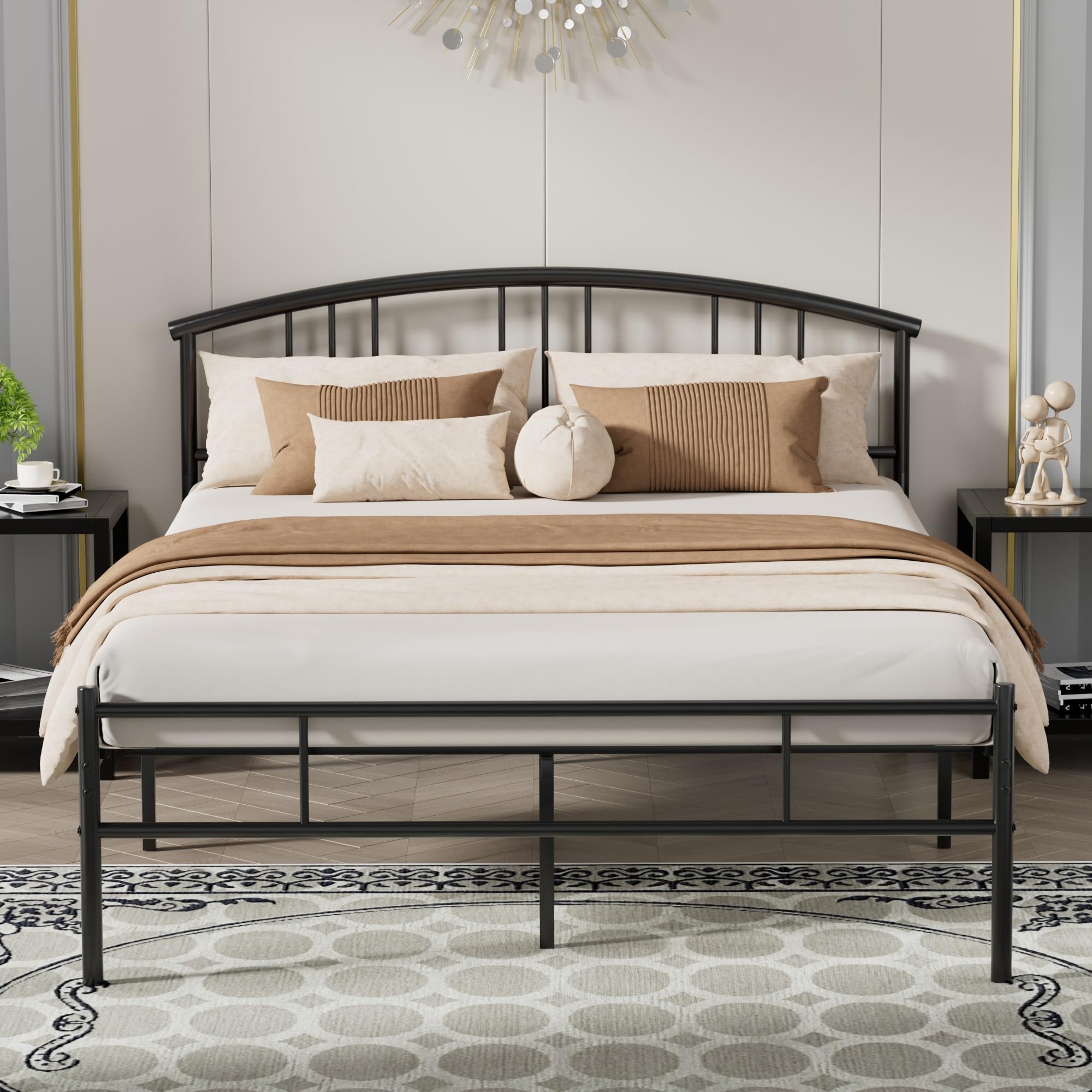 Photo 1 of VECELO Queen Mattle Black Bed Frame with Headboard and Footboard, 14 Inch Metal Platform Mattress Foundation, Sturdy Premium Steel Slat/No Box Spring Needed