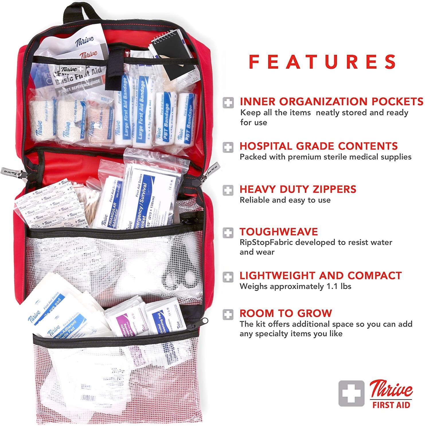 First Aid Kit – 291 Pieces – Bag. Packed with Hospital Grade Medical Supplies for Emergency and Survival situations. Ideal for The Car, Camping, Hiking, Travel, Office, Sports, Pets, Hunting, Home: Health & Personal Care
