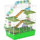 PawHut Extra Large 23" Hamster Cage with Tubes and Tunnels, Portable Carry Handles, Rat House and Habitats Big 5-Tier Design, Mouse Cage Includes Exercise Wheel, Water Bottle, Food Dish, Green