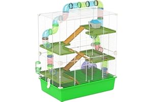 PawHut Extra Large 23" Hamster Cage with Tubes and Tunnels, Portable Carry Handles, Rat House and Habitats Big 5-Tier Design, Mouse Cage Includes Exercise Wheel, Water Bottle, Food Dish, Green