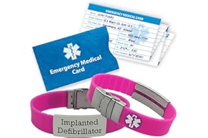 UNIVERSAL MEDICAL DATA Implanted Defibrillator Medical Alert ID Bracelet for Men and Women – Customizable Pink Design, Easily Cut to Size for a Perfect Fit