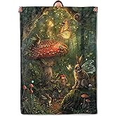 Fairy Forest Bunny Theme Blanket Gifts for Women Girls, Soft Warm Lightweight Flannel Throw Blankets for Living Room Home Sofa Travel Decor 50" x 60"