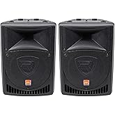 Rockville Power Gig RPG8 Bundle: Pair 8-in 400-Watt Peak / 100-Watt RMS Powered Active 2-Way DJ PA Speakers, Flyable M8 Threading, 35-mm Pole Socket, Linear Class AB Amplifier, 2-Piece