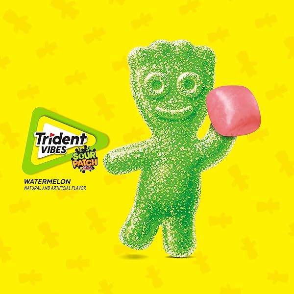 TRIDENT VIBES SOUR PATCH KIDS WATERMELON SUGAR FREE GUM, 4 BOTTLES OF 40 PIECES (160 TOTAL PIECES)
