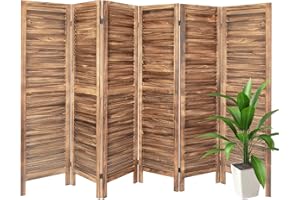 ECOMEX 6 Panel Room Dividers, 5.6 FT Tall Cut-Out Room Dividers and Folding Privacy Screens, Partition Room Dividers, Carved Wood Room Divider Boho Style, Decorative Room, Natural Wood