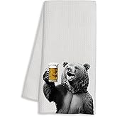 FTKBGHY Black and White Bear Kitchen Towels, Bear Lovers Gifts, Beer Gifts for Women Men Decorative Dish Hand Tea Towels for Kitchen Home Bar, 16x24 Inch