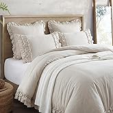 Bedorm Beige Duvet Cover King Shabby Chic Bedding Soft Breathable Washed Microfiber Ruffle Duvet Cover Coquette Cute Comforter Cover Girls Women