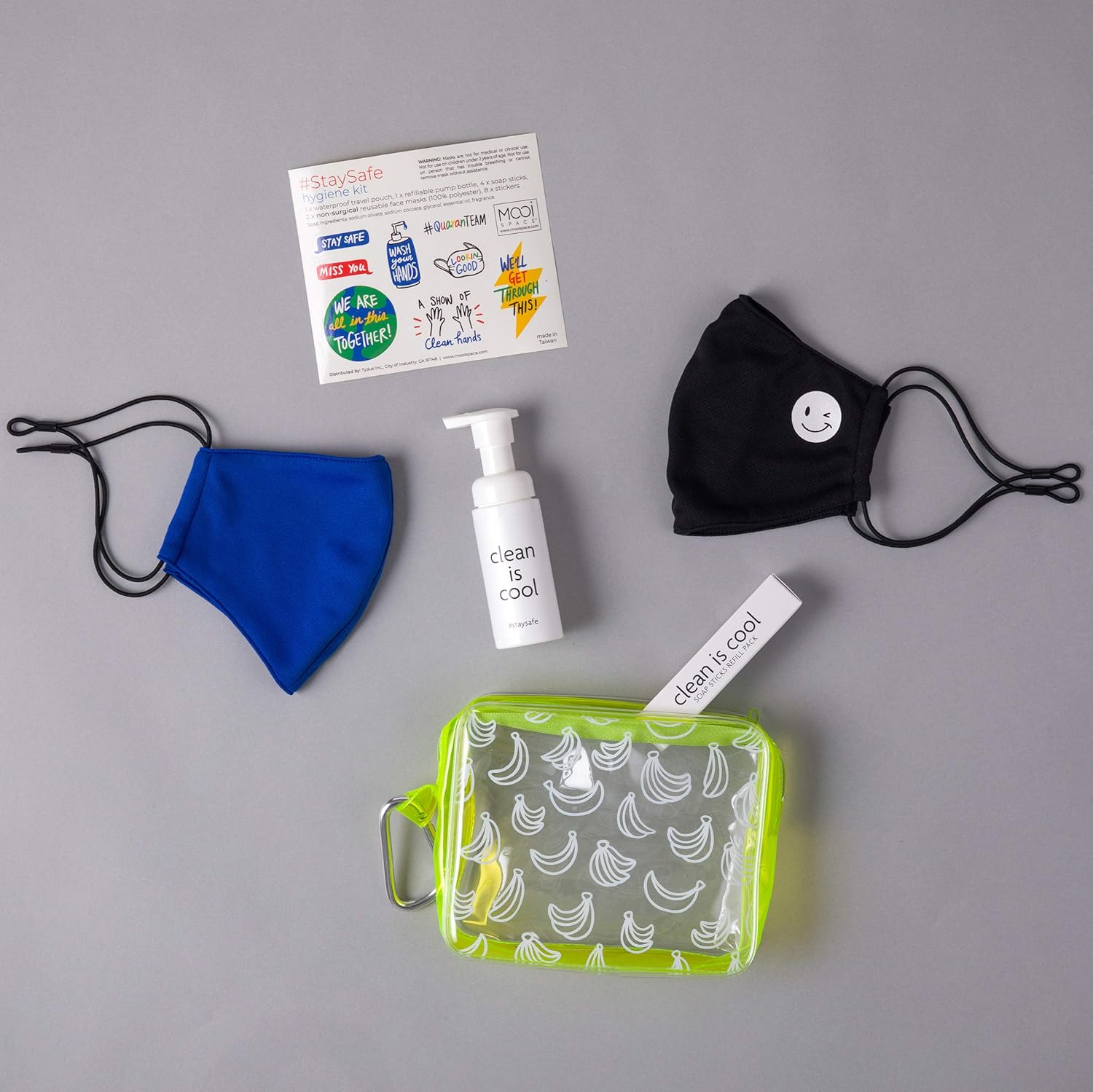 #StaySafe Hygiene Travel Kit (Go Bananas) with Reusable Face Masks & Refillable Soap : Beauty