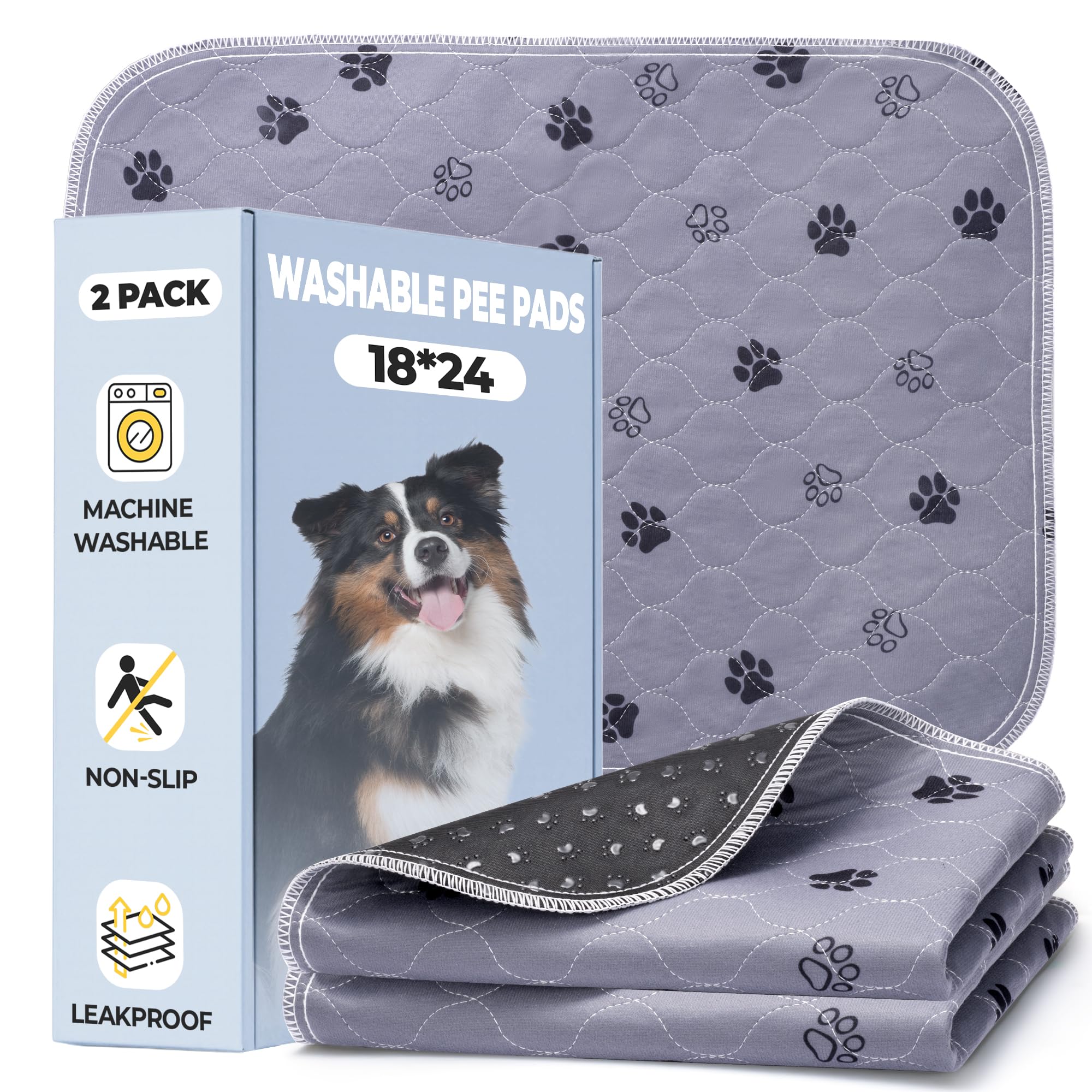 Photo 1 of Fostanfly Reusable Puppy Pads, 2 Pack 18"x 24" Washable Pee Pads for Dogs, Absorbent and Leakproof Wee Wee Mat, Waterproof Non Slip Training Mats for Potty, Crate, Playpen, Bed, Sofa