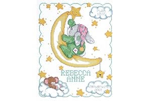 Janlynn Cross Stitch Kit, 14-Inch by 11-Inch, Crescent Moon Birth Announcement, White