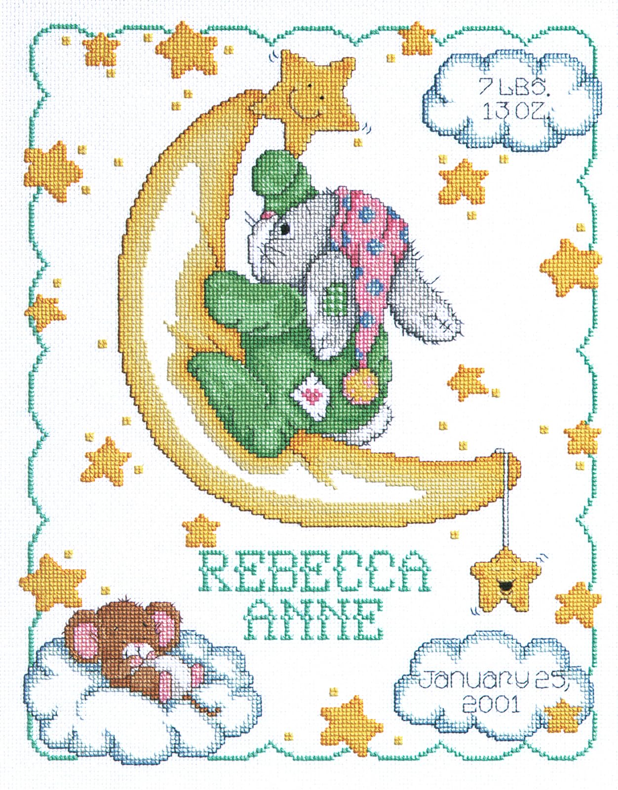 Janlynn 063-0102 1-Piece Crescent Moon Birth Announcement Counted Cross Stitch Kit - White, 11 x 14 inches