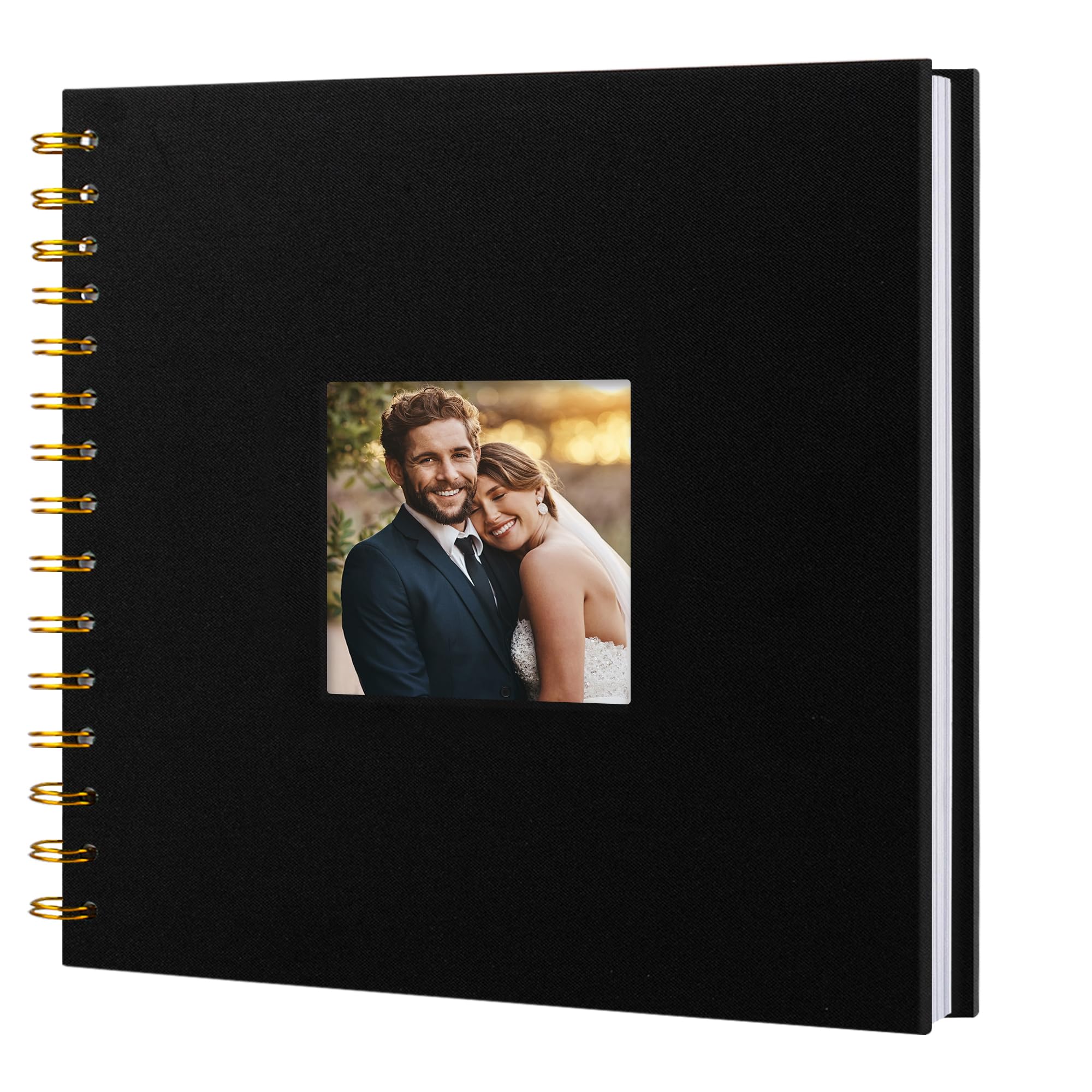 HIWHY Scrapbook Photo Album Linen Cover with DIY Window 20x20 CM White Inner Paper Memory Book with 20 Sheets/40 Pages Black