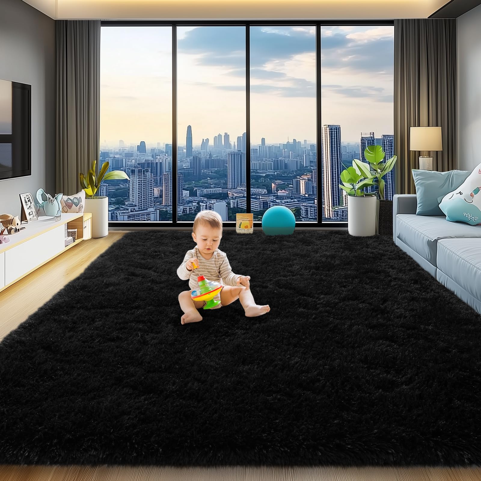 Photo 1 of * It is used and has no returns.* Rugs for Living Room, Large Fluffy Black Rug for Bedroom, Soft Shag Shaggy Fuzzy Carpets for Boys and Girls Dorm Room Home Decor (ck)