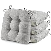 puredown® Chair Cushions for Dining Chairs, Tufted Memory Foam Chair Pads with Non-Slip Backing, Kitchen Seat Cushions with Ties, Washable Seat Pad Set of 4, 15.5" x 15.5" x 4", Light Grey