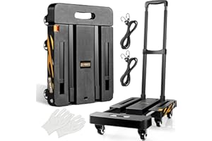 GIOVENTÙ [Upgraded] Folding Hand Truck Dolly Cart (440LB), Heavy Duty Luggage Cart with TPR Wheels and Easy Setup Design, Portable Platform Truck Collapsible Dolly for Moving, Travel, Shopping, Office Use