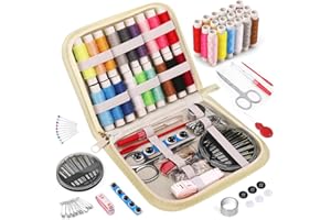 Coquimbo Sewing Kit for Adults, Kids, Beginner, Traveler, Portable Sewing Supplies Contains Soft Tape Measure, Scissors, Thimble, Thread, Sewing Needles (Beige, M)