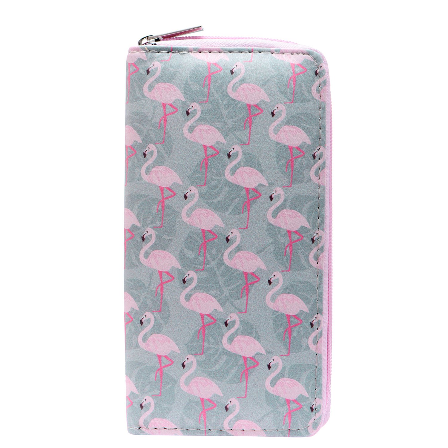 DonDon Ladies and Girls Purse Wallet with Zip Fastener Flamingos