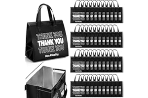 Aliceset 80 Pcs Thank You Insulated Bags for Food Delivery Bulk 9.5 x 9.5 x 6 Inch Thermal Insulation Bag for Cold and Hot Food for Travel Pizza Coffee Milk Catering Restaurant Picnic (Black)