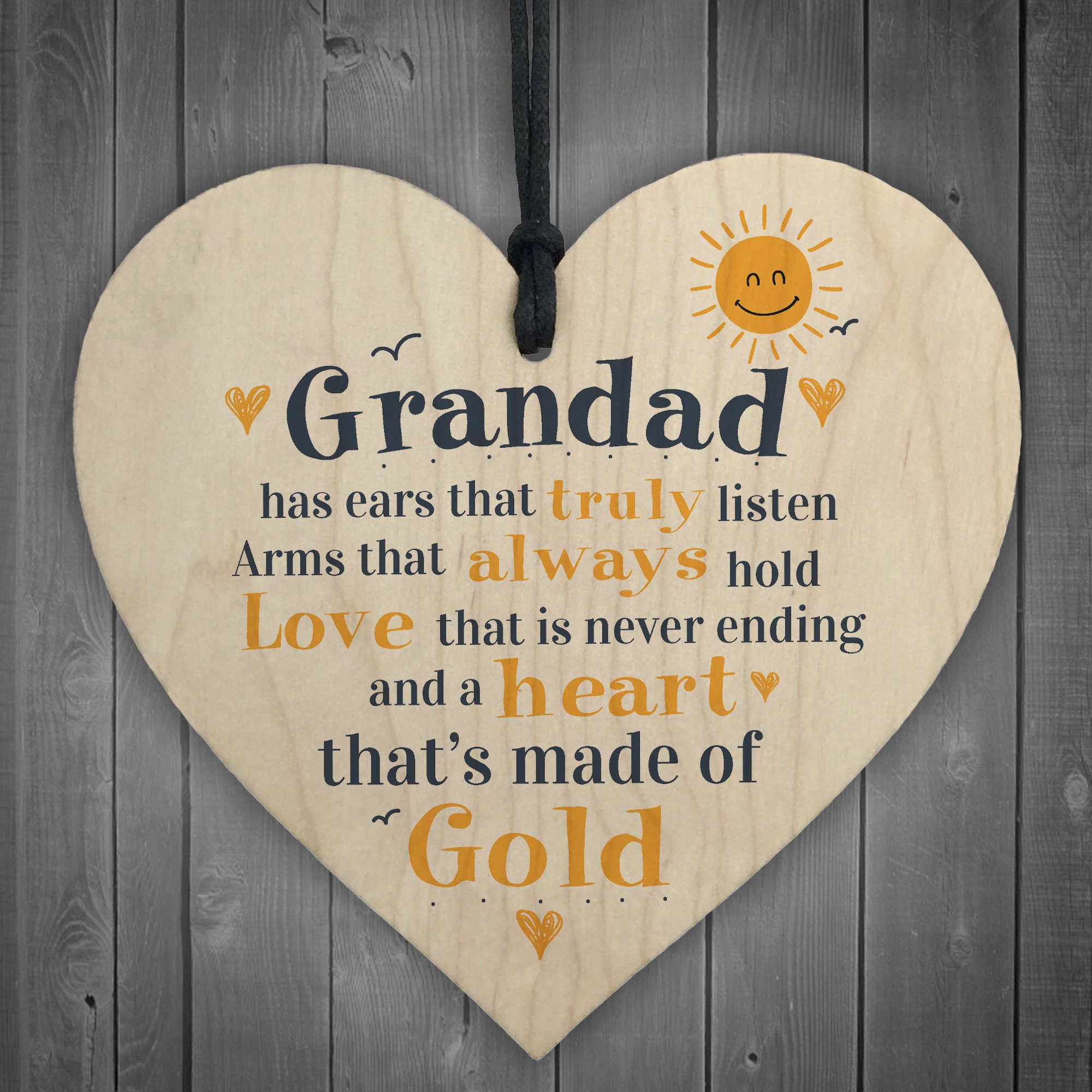 Red Ocean Fathers Day Wooden Heart Plaque Dad Grandad Grandpa Birthday Gift From Grandchildren