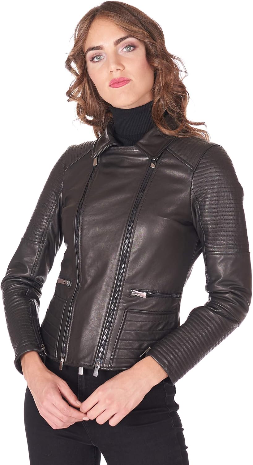D'Arienzo Black 3 in 1 Women Italian Quilted Leather Jacket Perfecto