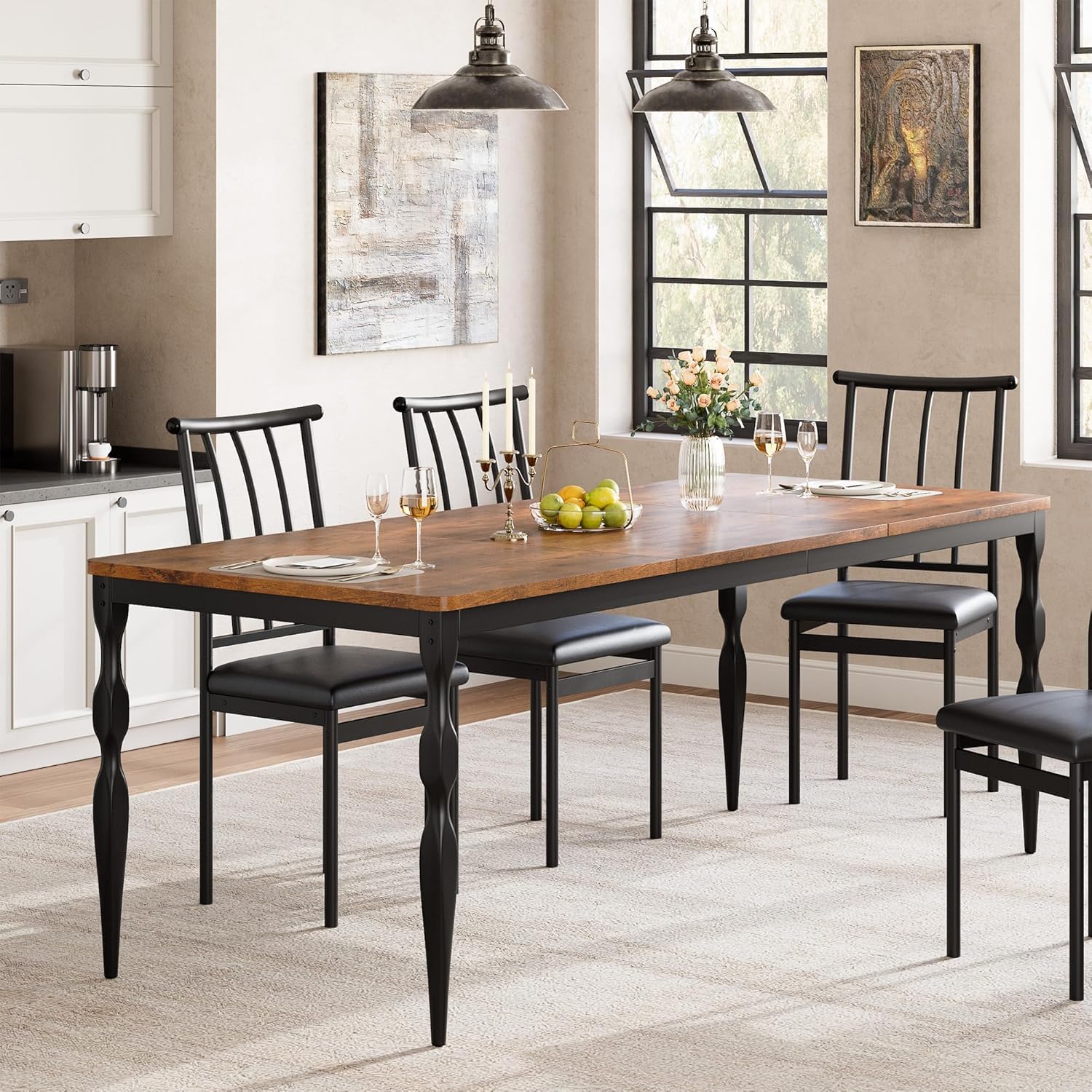 Photo 1 of ** only table *** see notes**IDEALHOUSE 78 Inch Farmhouse Dining Table for 6-8 People, Rectangular Wood Kitchen Table with Heavy Duty Legs, Kitchen Dining Room Table for Dining Room Kitchen, Brown