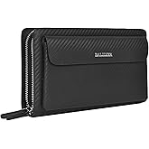 Balidiya Leather Men Clutch Bag Long Wallet Purse Card Holder Case Business Large Clutch with Double Zip Handbag