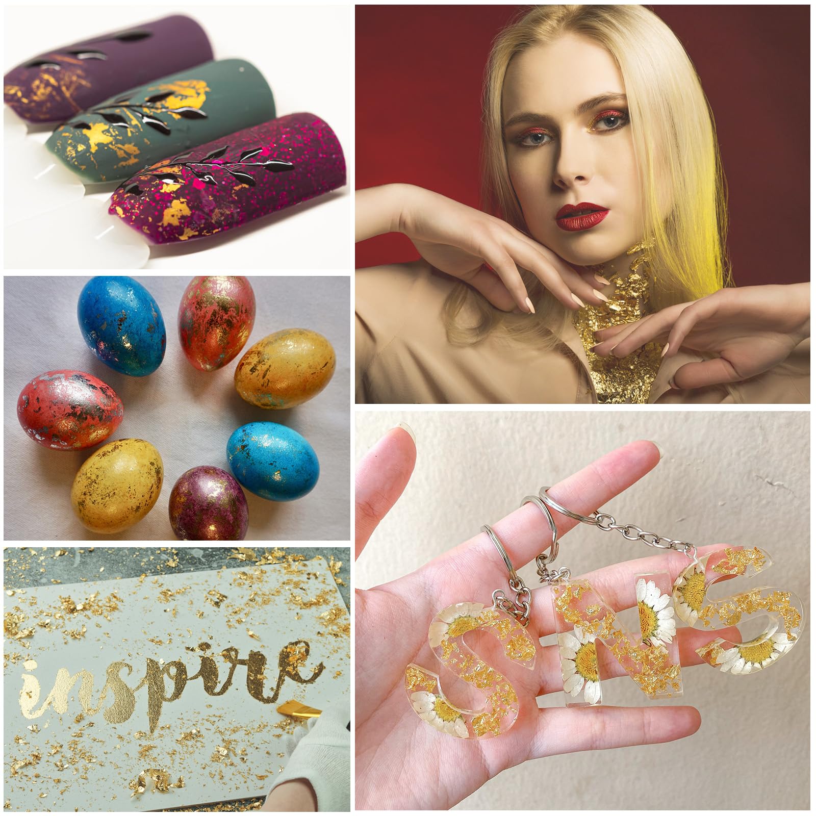 Gold Foil Flakes for Resin, Gold Leaf Flakes, Gold Flakes for Crafts, Nail Art, Painting, Crafts, Slime and Resin Jewelry Making, DIY Crafts, 10g Metallic Gold Foil Flakes