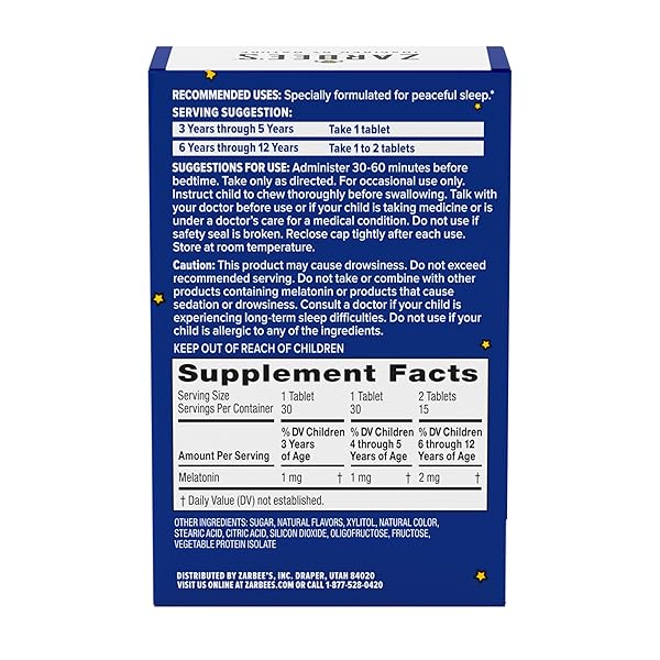 ZARBEE’S KIDS 1MG MELATONIN CHEWABLE TABLET, DRUG-FREE & EFFECTIVE SLEEP SUPPLEMENT, EASY TO TAKE NATURAL GRAPE FLAVOR TABLETS FOR CHILDREN AGES 3 AND UP, 30 COUNT