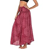 PNKJ Women Bohemian Mandala Floral Print Rayon Hippie Maxi Skirt Boho Summer Beach Dress Fits S M L