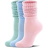 FITRELL Slouch Socks for Women, 3 Pairs Soft Cotton Knee High Scrunch Tube Boot Socks