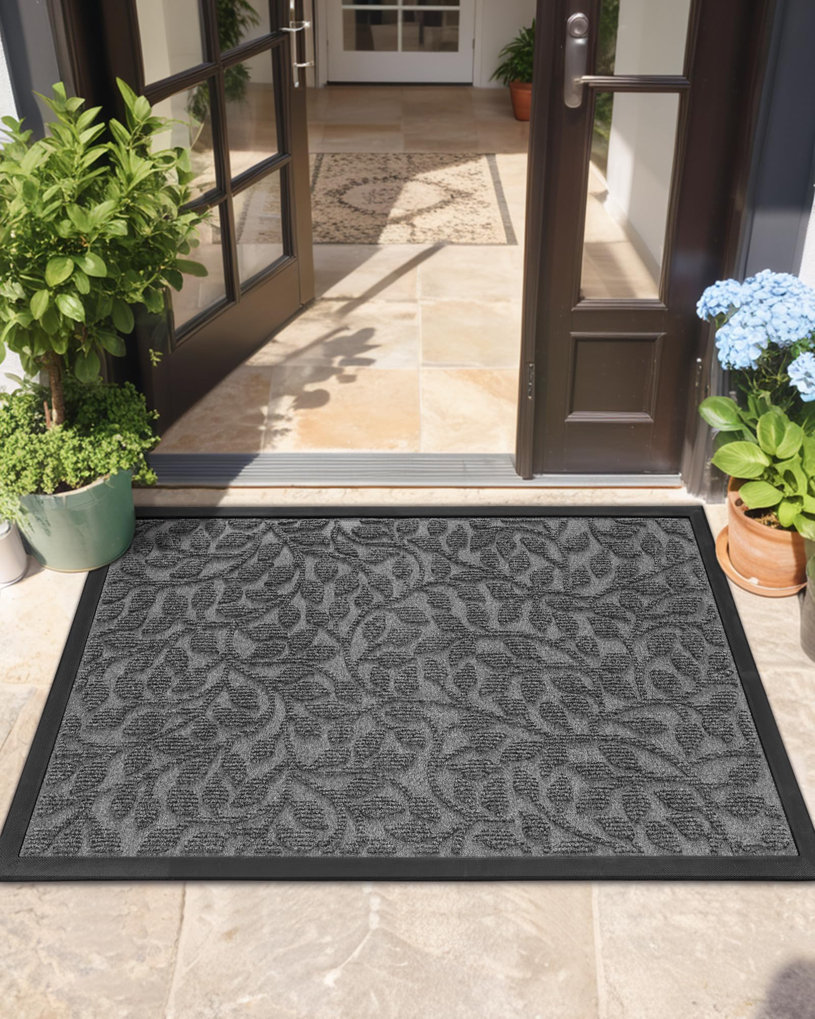 COLOR&GEOMETRY 81x122cm Heavy Duty Non Slip Door Mat, Front Door Welcome Mat, Indoor/Outdoor Rug for Entryway, Patio, Grey
