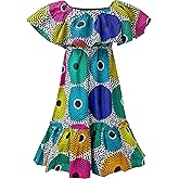 HongyuAmy Women African Off Shoulder Dresses Ankara Floral Print Ruffle Sleeve Midi Dress