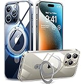 TORRAS Ultra Magnetic Ostand for iPhone 15 Pro Case [Fit for MagSafe] [Sturdy Stand & Ring Holder] Mil-Grade Shockproof Anti-Yellow Anti-Scratch Slim Protective Kickstand Case, Crystal Clear 6.1 inch