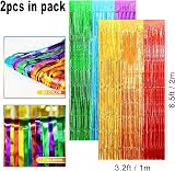 Aisszhao Rainbow Tinsel Curtain Backdrop 2pcs 3.2ft x 6.5ft Foil Decor view 2