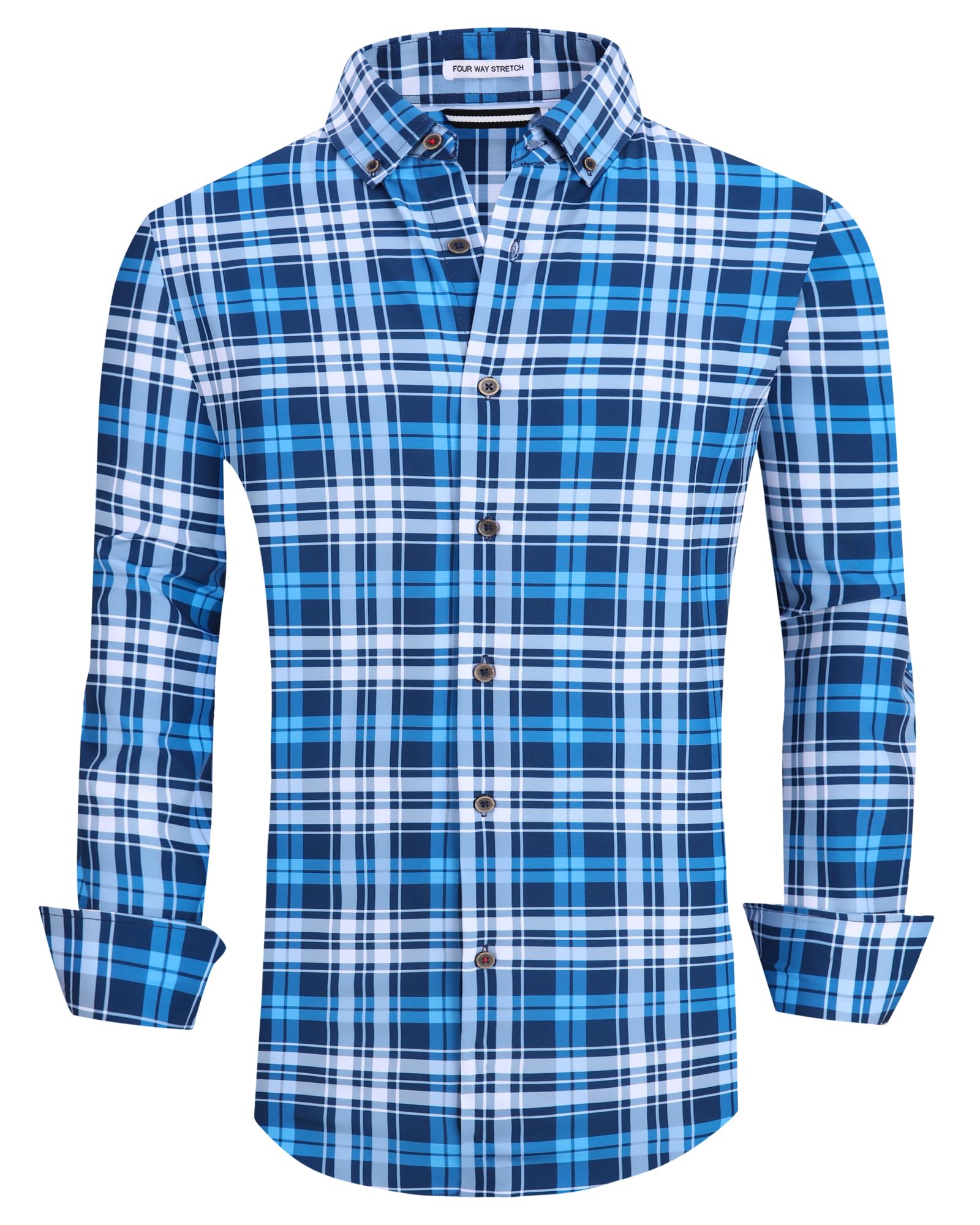 Photo 1 of Alex Vando Mens Button Down Shirts Wrinkle Free 4-Way Stretch Print Business Casual Shirt,268 Blue Plaid,XL