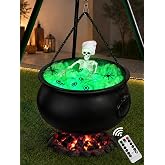 AYGXU Halloween Decorations Outdoor Indoor,Large Witches Cauldron on 52" Tripod with String Lights, Skeleton and Eyeballs,Hocus Pocus Decor,Witches Cauldron for Yard Patio Garden Lawn Decorations.