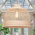Hgrtaegs Rattan Pendant Lights, Hand-Woven Large Wicker Chandelier Boho Pendant Light Bamboo Basket Hanging Light for Bedroom Dining Room Kitchen Island Living Room, 17.8x17.8IN
