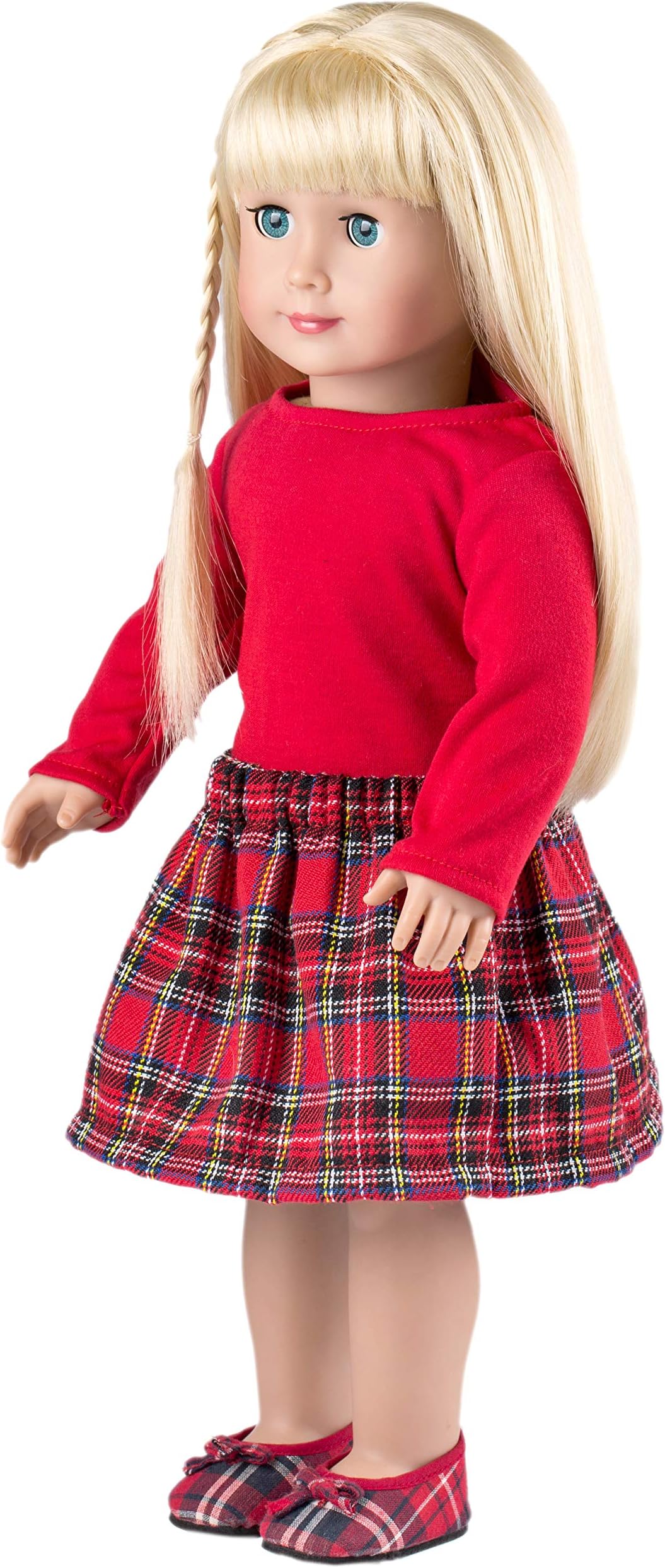 WorldWide Selection WWS Toy - 18 inch Doll for Girl, Soft Body, Blonde Hair, Schoolgirl Outfit, Includes 5 Pieces -X1 Doll, X1 Long Sleeve T-Shirt, X1 Plaid Skirt, X1 Plaid Shoes, and X1 Underwear