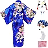 CRFASIBE Japanese Kimono Dress for Girls Kids Anime Cosplay Costume Fancy Robe Halloween Party Kimono Outfit 5pcs
