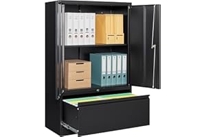 SISESOL Black Lateral File Cabinet with Lock,51" Locking Filing Cabinet with Doors and Shelves,Metal Storage Cabinets with Drawer for Home,Office,Garage,School,Fit A4/Letter/Legal File (1 Drawer)