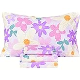 Scientific Sleep Purple Flower Painting Girls 100% Cotton 4 Pcs Full Bed Sheet Set Kids Toddler Teen, Flat Sheet & Fitted Sheet & Pillowcase Kids Bedding Set (Floret, Full)