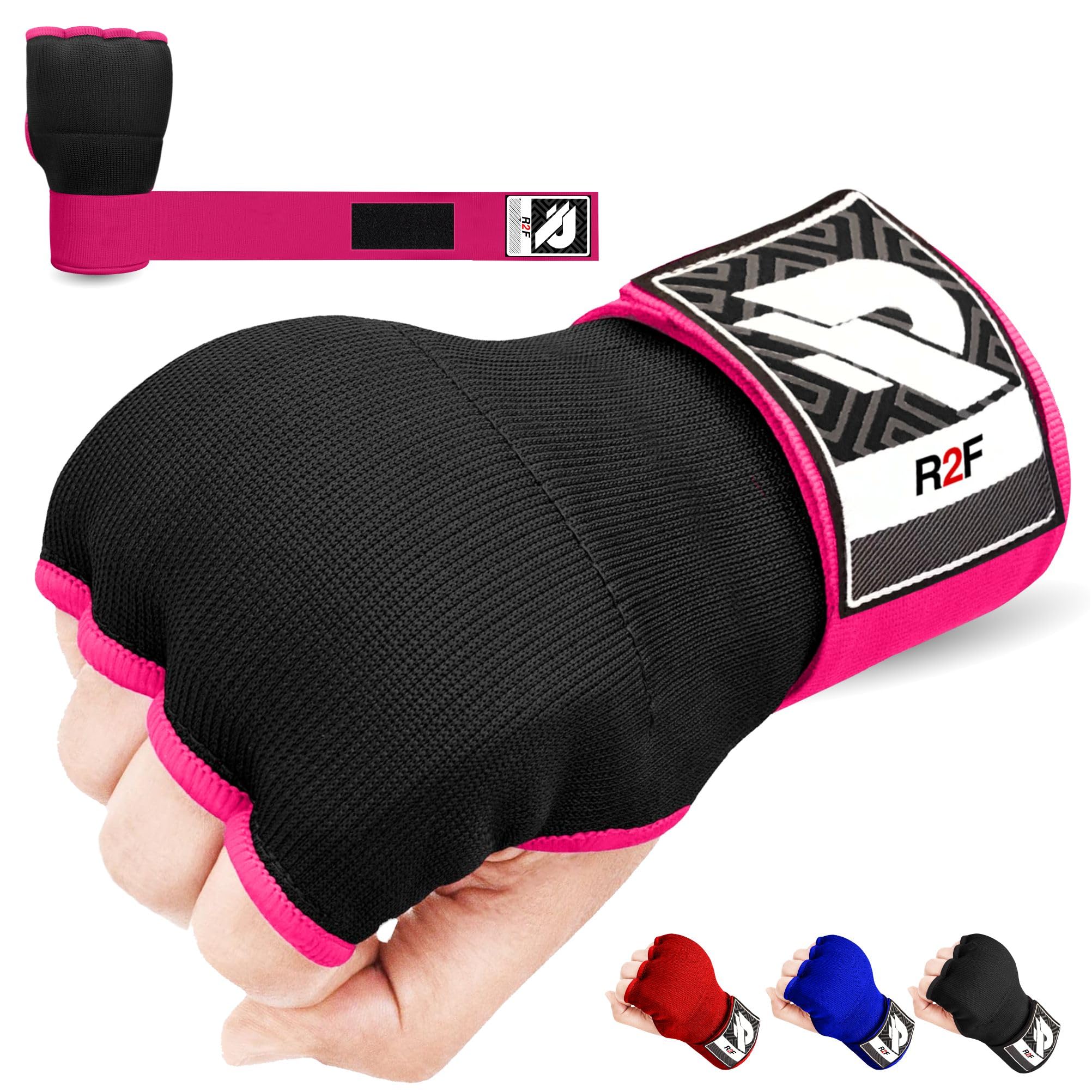 R2F Gel Boxing Hand Wraps Inner Gloves, 70cm Long Wrist Straps for Wrist Support, Elasticated, Padded Fist Hand Protection, Muay Thai MMA Martial Arts, Punching Speed Bag Training Handwraps