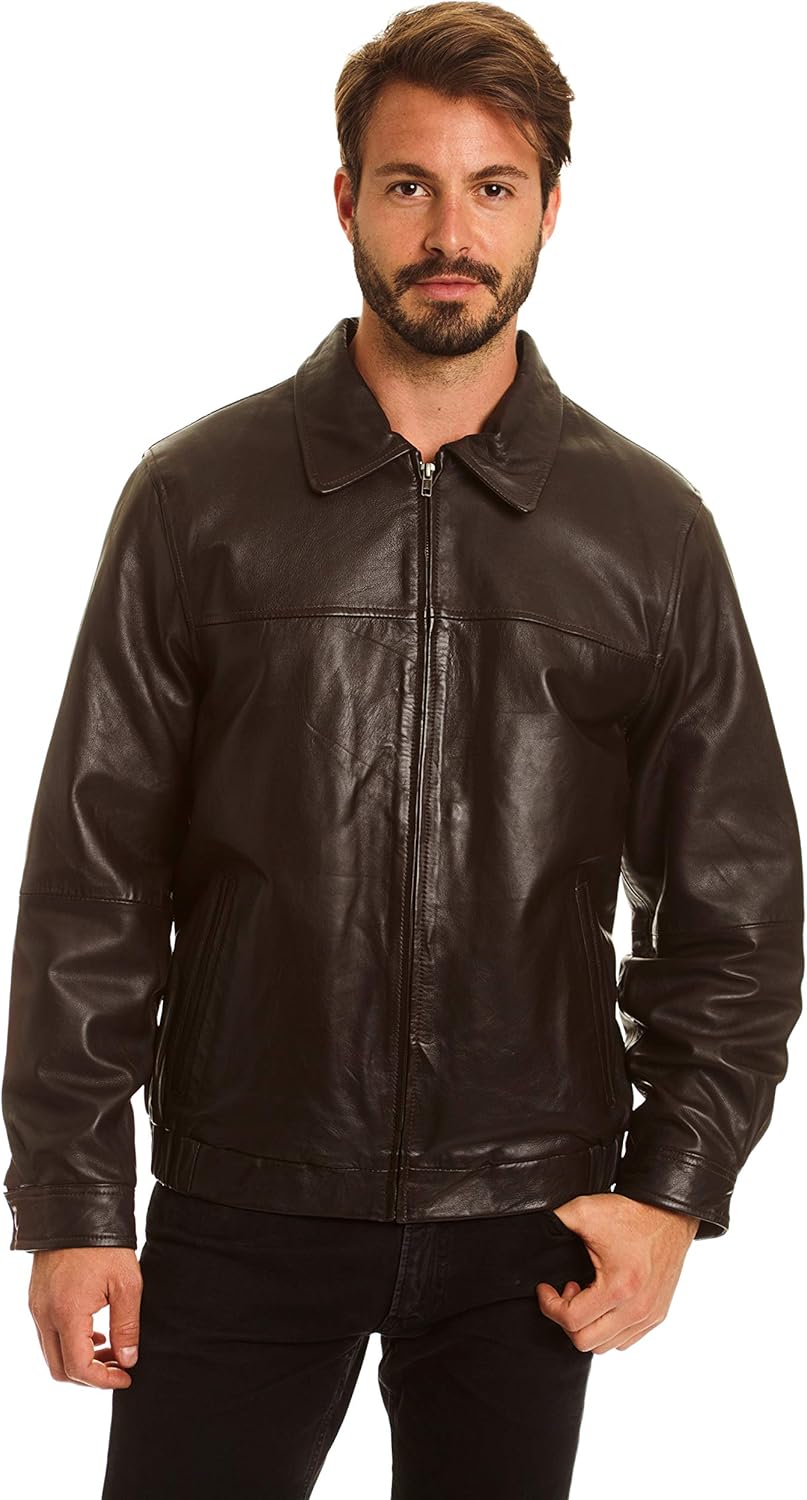 Excelled Leather Mens Big and Tall Lambskin Shirt Collar Bomber Jacket