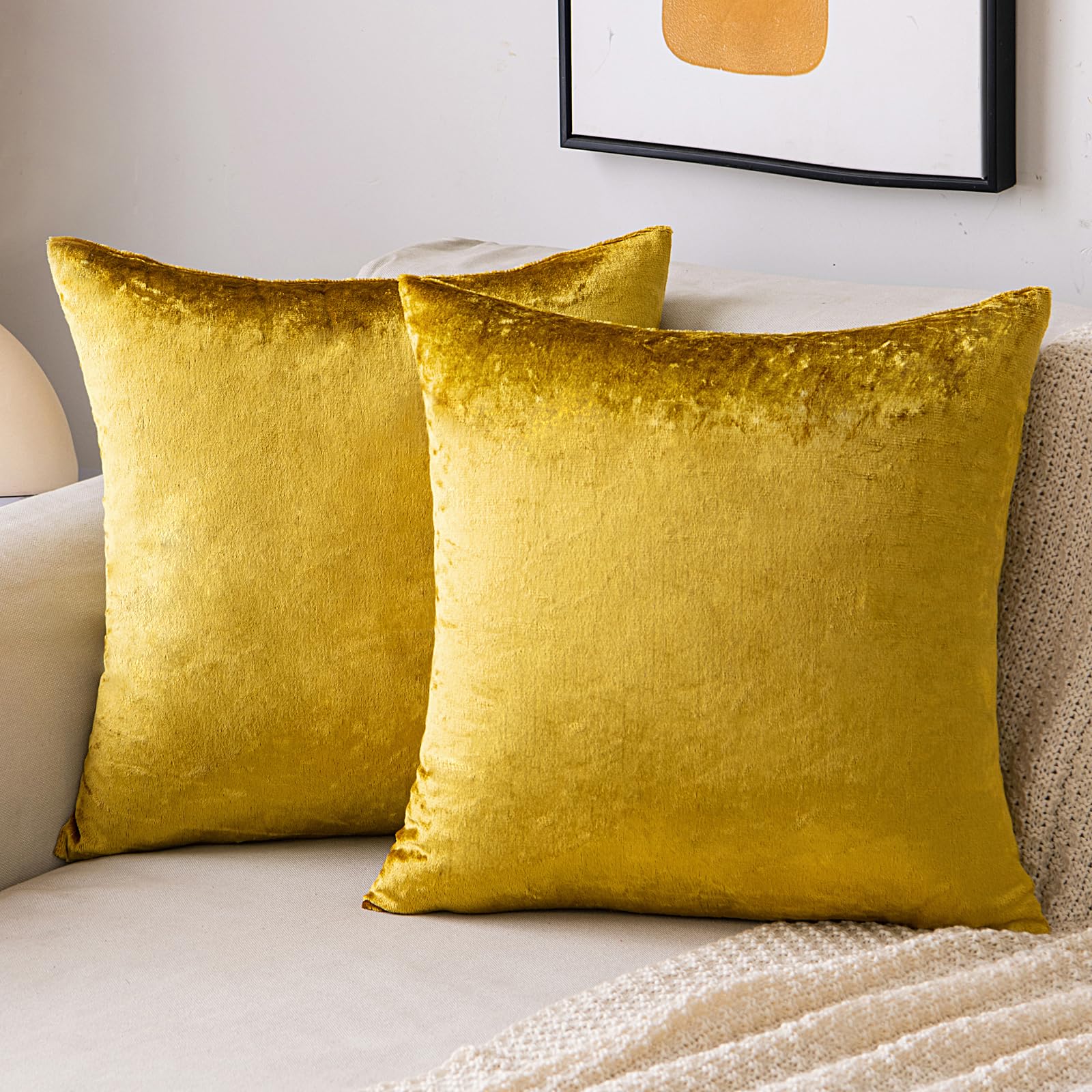 EMEMA Velvet Cushion Cover 50 x 50 cm, Decorative Cushion Cover, Golden Luxurious Sofa Cushion, Lumbar Cushion, Throw Cushion Cover with Hidden Zip, Bedroom, Sofa, Set of 2 — image 1