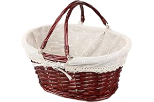 KINJOEK Wicker Woven Basket, Multipurpose Natural Willow Basket with Handle Premium Linen Cotton Cloth Lining for Storage and Decoration, Brown